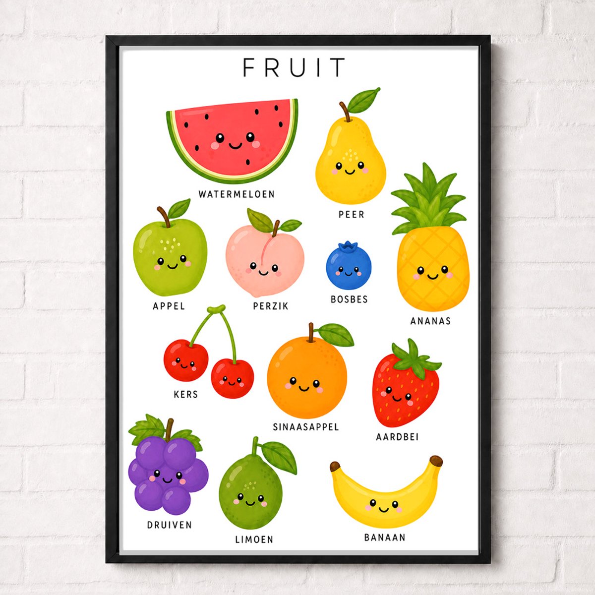 Fruit Educatieve Poster voor Kinderen - Leren - groep 1 t/m 5 (4-9 jaar) - A1+ 61 x 91,5 cm