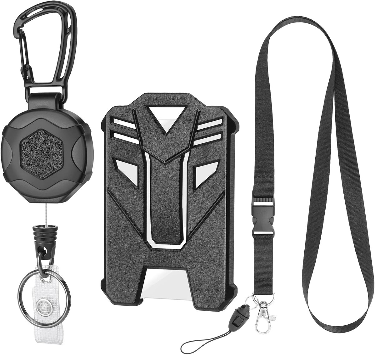 Retractable ID card holder with steel rope, 1 lanyard, 1 card case - ShopVlot
