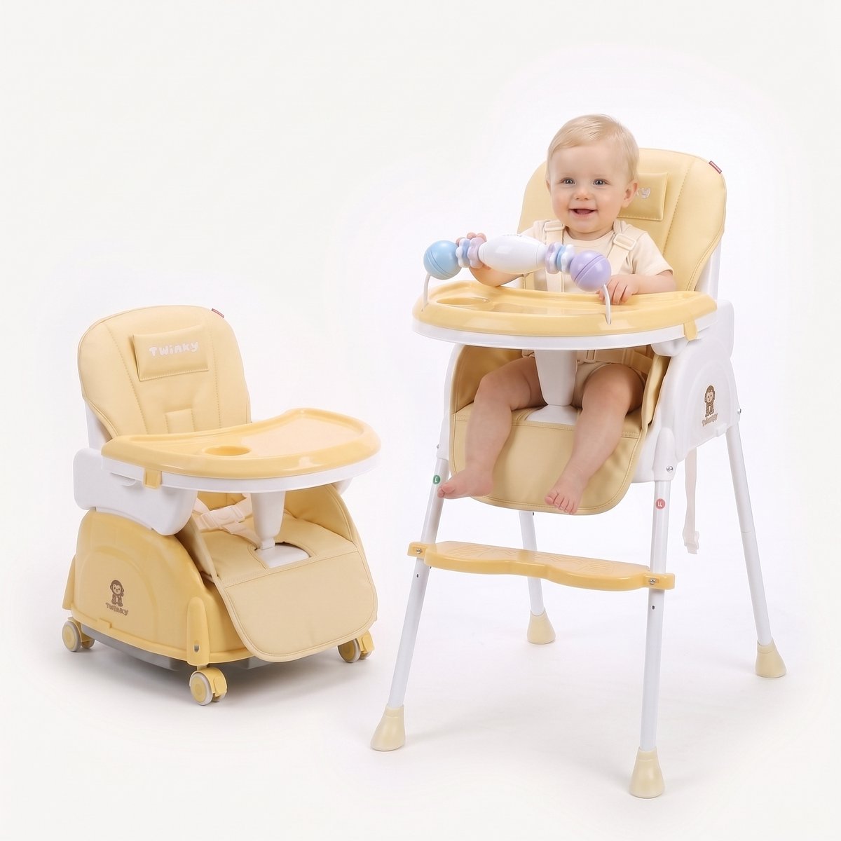 Bol.com Twinky® Kinderstoel – 2-in-1 Kinderwagen Set – Bruin – Inklapbare Eetstoel & Baby Wagentje en Babystoel Voor Aan Tafel  ... aanbieding