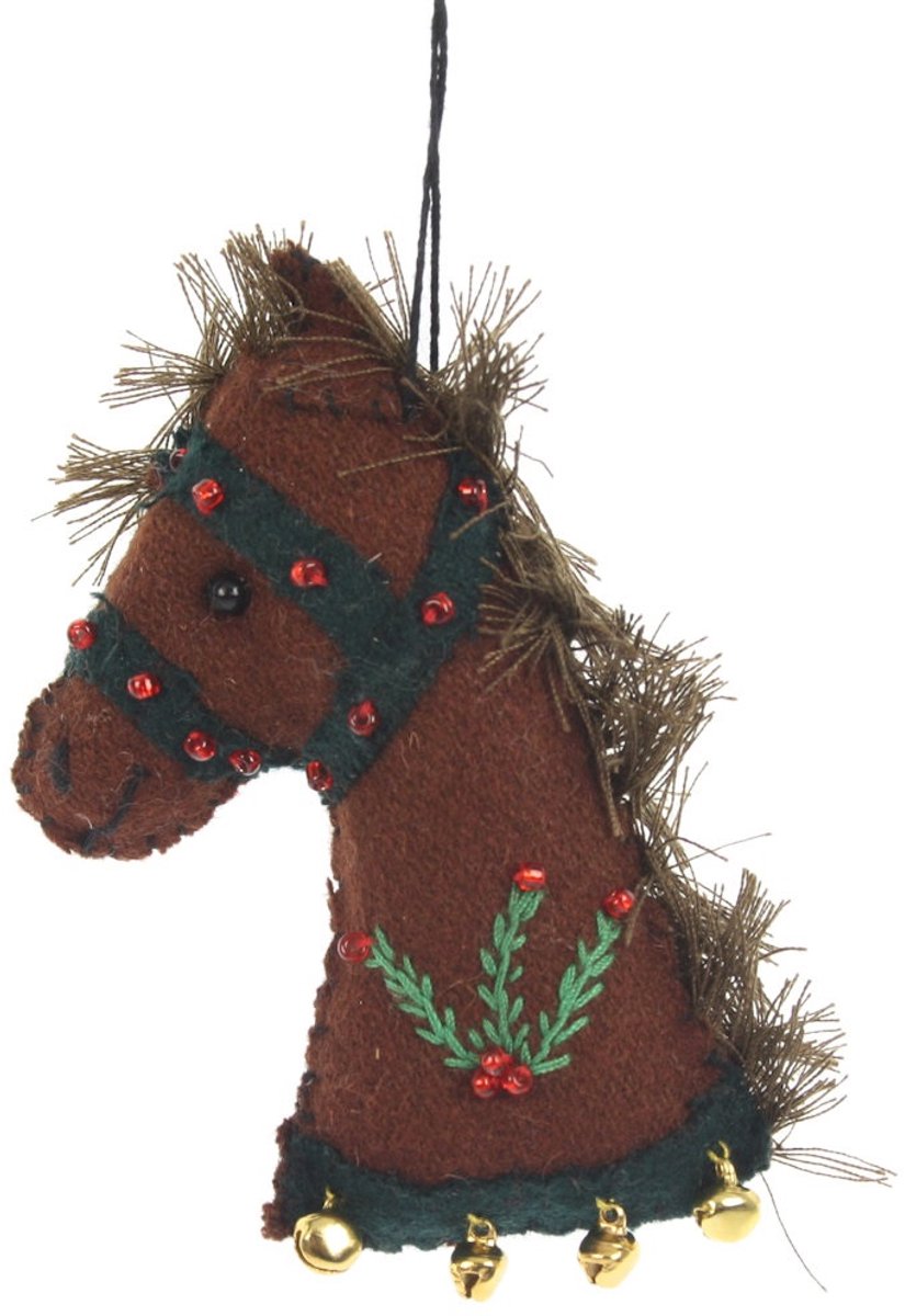 Paard met hulst bruin, vilt 6,5x2,5x9,5cm
