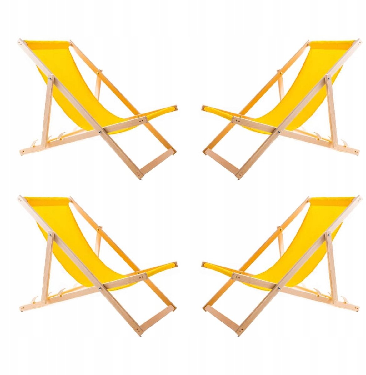 4x Houten Ligstoel Strand Tuin Opvouwbaar Geel Weefsel