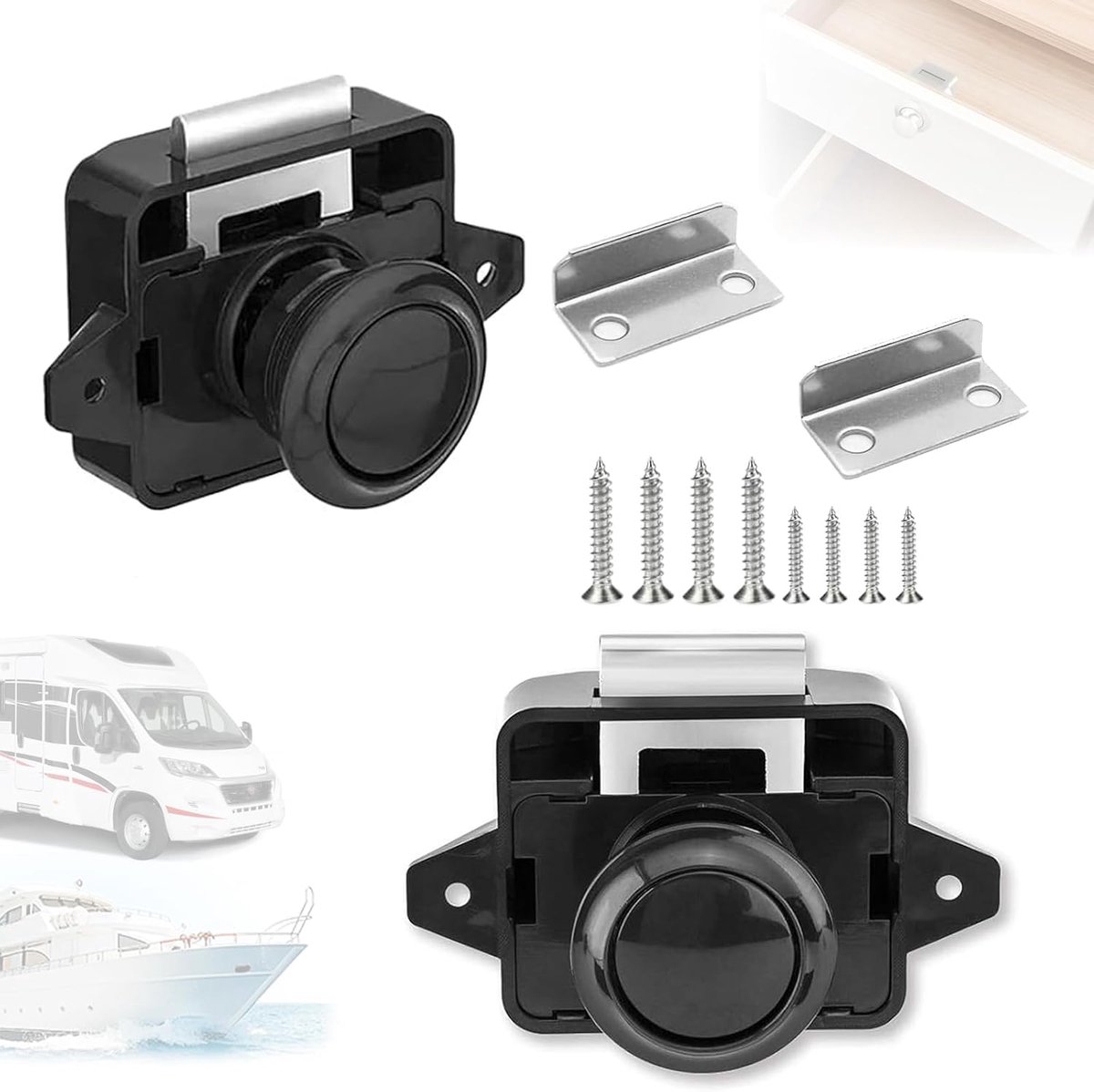 2pcs Push Button Lock, Push Buttons Catch Door Lock Lock for RV Cabinet, Large Cabinet Lock, Cabinet Door Lock - ShopVlot