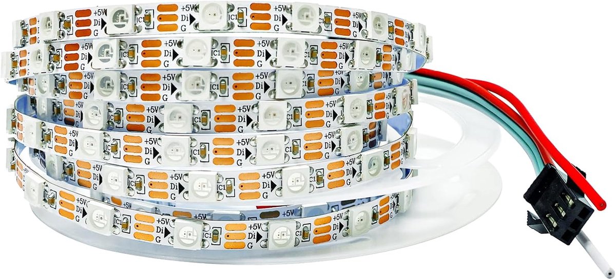 WS2812B LED Strip Light 5V, 5mm Ultra Narrow RGB Pixel Led Strip 2m 5050 120 LEDs IP30 Flexible White PCB Full Color - ShopVlot