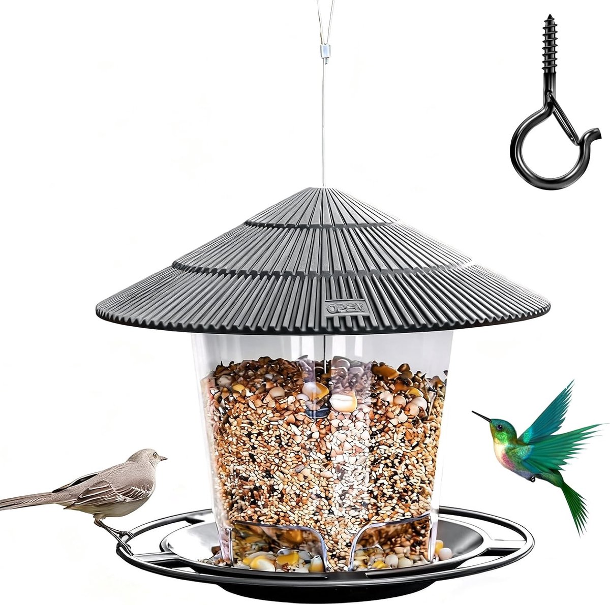 Hanging Bird Food for Outdoor Garden, 820ml Large Capacity, 20cm Weatherproof Roof, 6 Feeding Holes, Wild Bird Feeding - ShopVlot