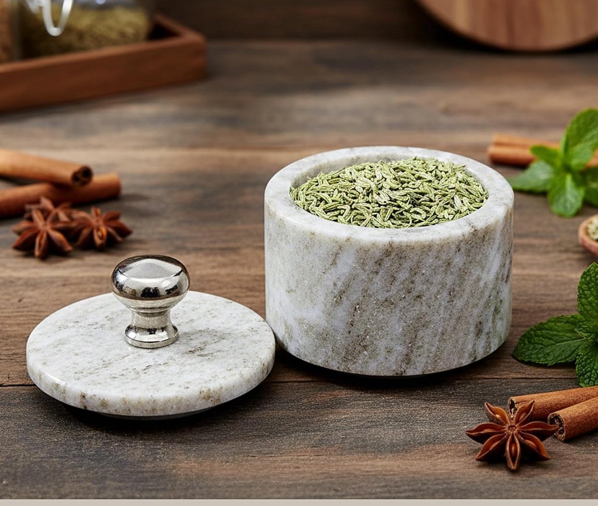 KLEO Marble Salt & Spice Holder with Lid - Small Container - Stone Salt Box/Canister for Kitchen and Dining Room - ShopVlot