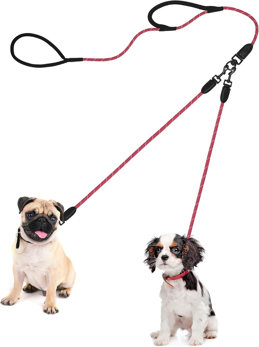 PetBonus Dog Leash Double Leash for 2 Dogs, No Tangling, Training Lead with Two Padded Handles, Reflective Nylon - ShopVlot