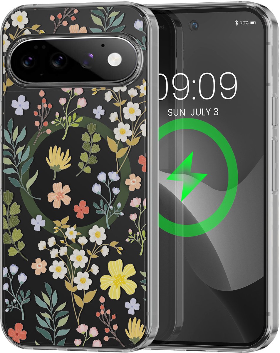 kwmobile Kristalheldere hardcase compatibel met Google Pixel 11 Pro Hoesje – compatibel met MagSafe – Acryl hoesje met TPU-rand – Charmante bloemen design