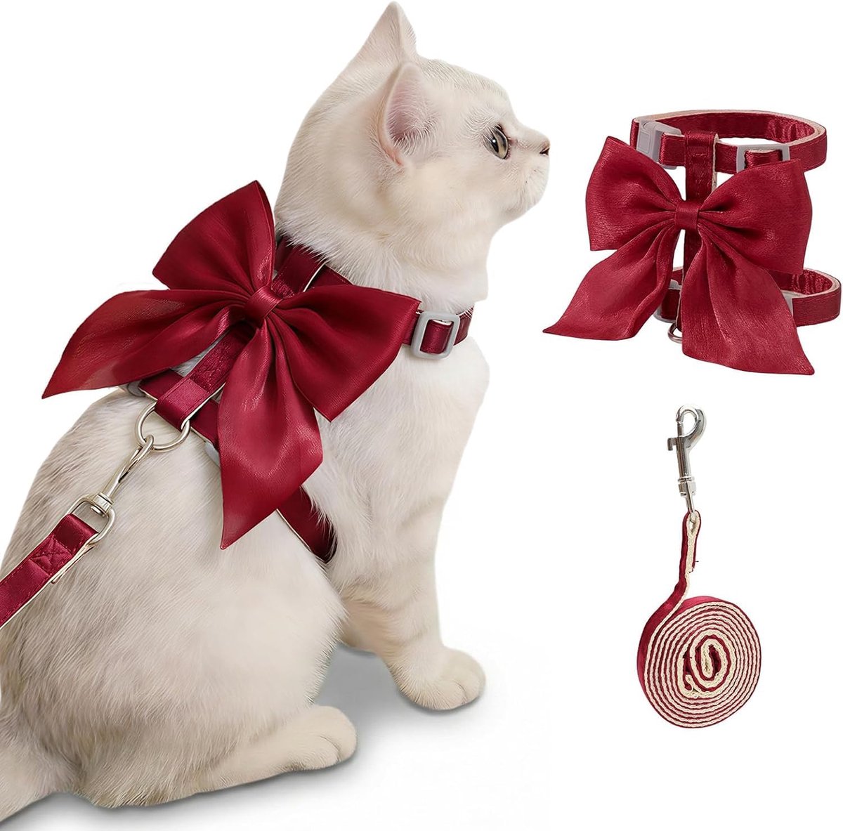 Cat Harness with Leash Red Bow Cat Harness Escape Proof Cat Harness Adjustable Outdoor Walking Cat Harness Weight - ShopVlot