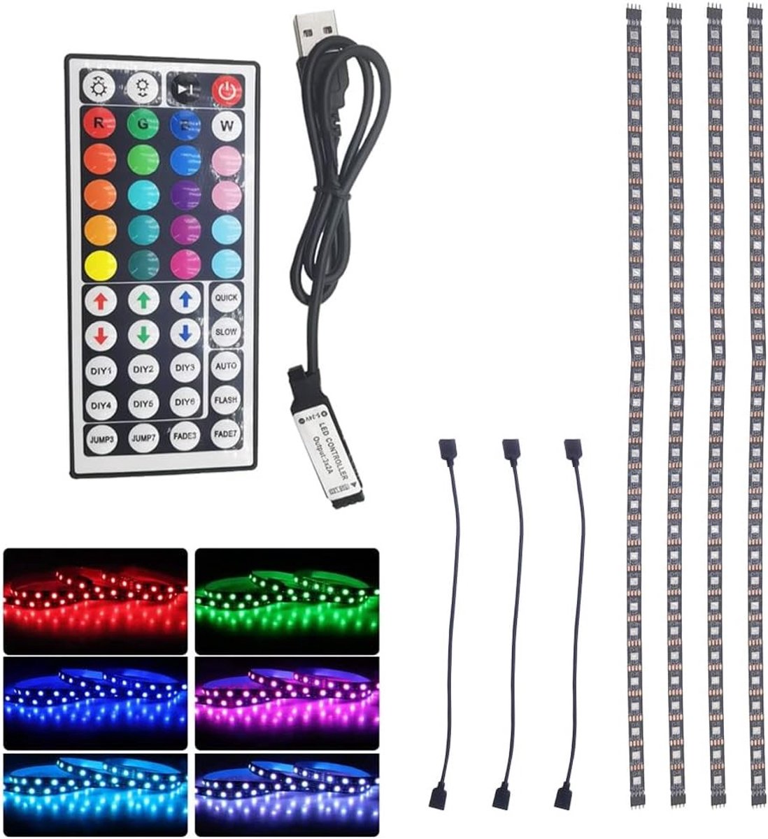 RGB LED-strip - Multi-kleur - 4 x 0,5 m - USB Achtergrondverlichting met Afstandsbediening - Voor TV en Interieurdecoratie
