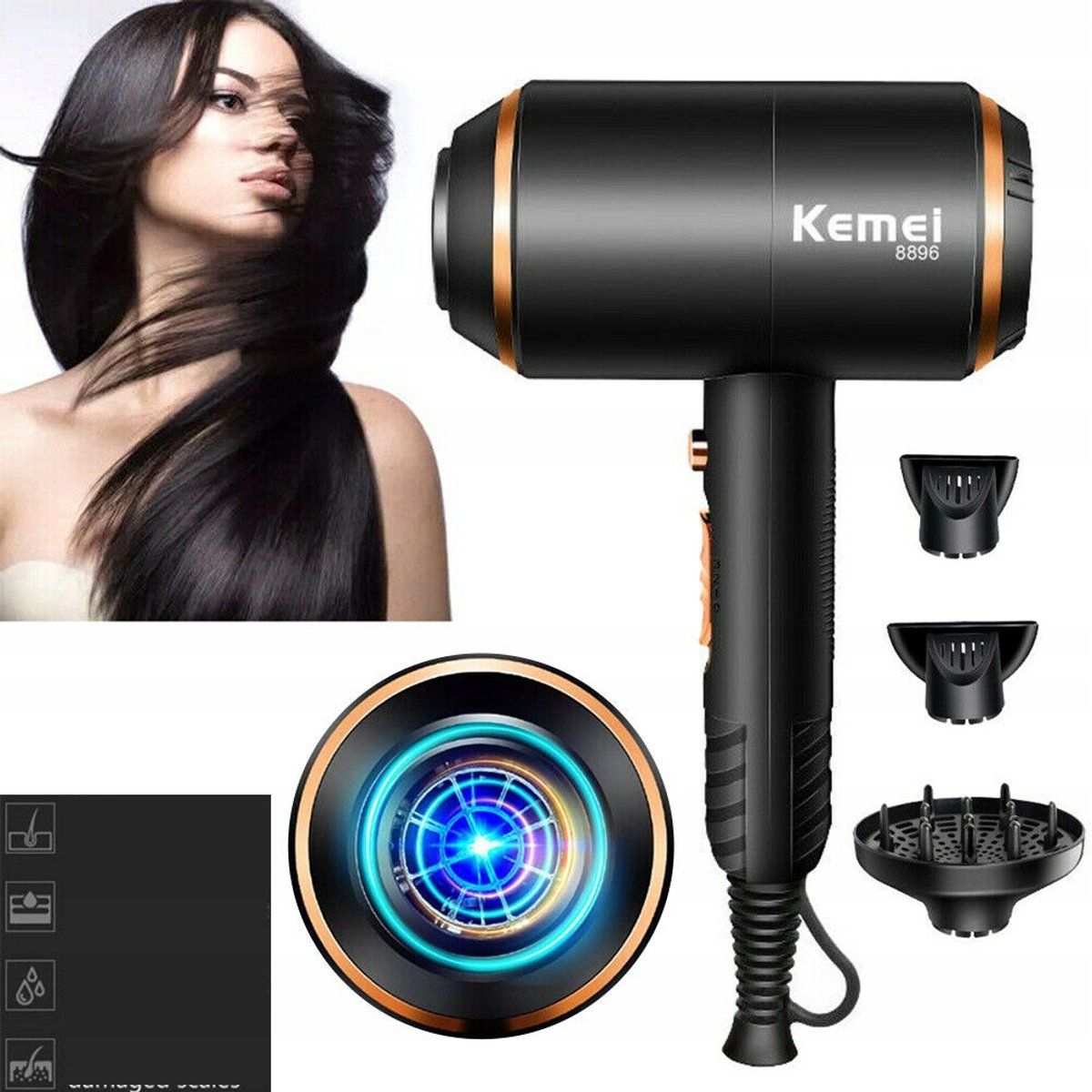 Föhn met Diffuser - 1700W Haardroger - Haarfohn - Multistyler - 3 Warmtestanden - Warm & Zacht & Koud - Coolshot Functie - Hittebestendig & Vlamvertragend - 220-240V - Voor Thuis & Reis & Salon