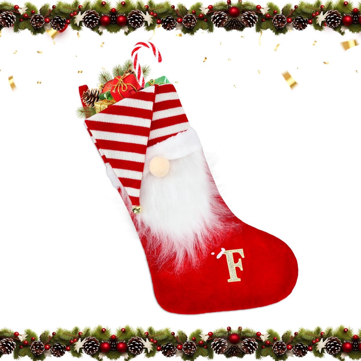 Christmas Stockings, 55cm Red Hat Monogram Knitted Xmas Santa Claus Beard Personalized Embroidered Stockings for - ShopVlot