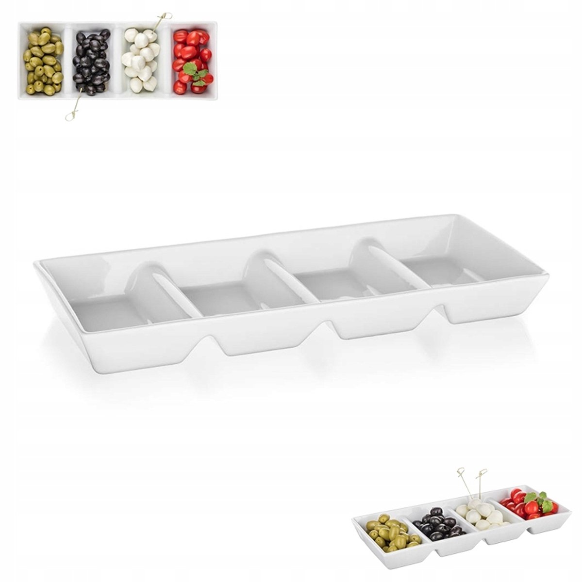 Porseleinen Delen Schaal 4 vakken 33,7x13,7 cm Bianca Banket Wit