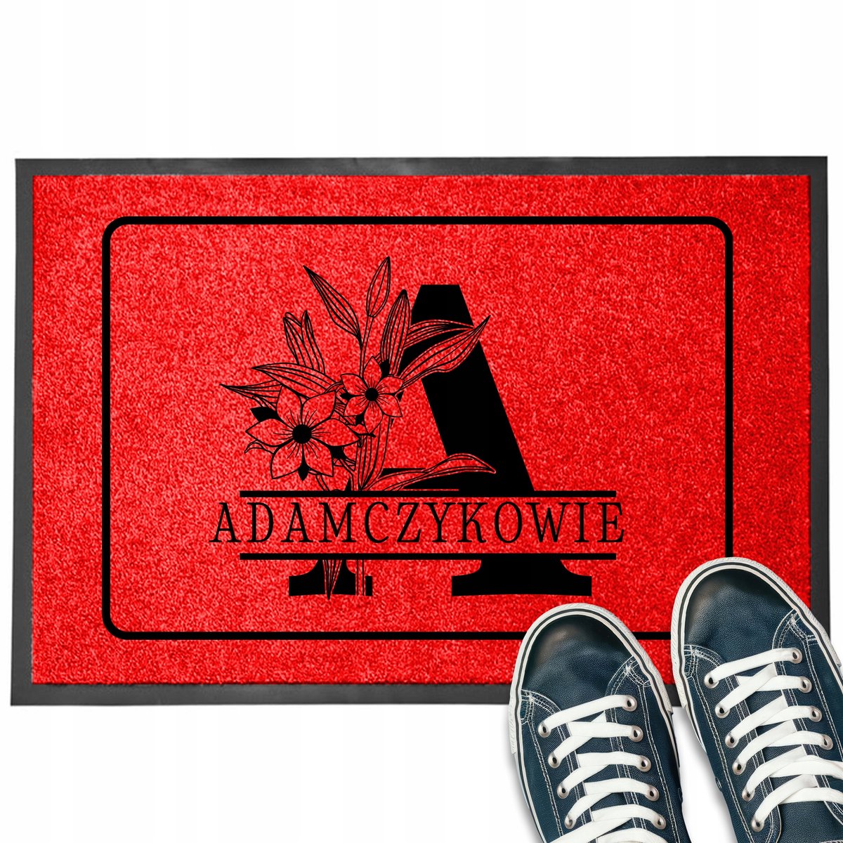 Gepersonaliseerde Deurmat met Plantenmotief en Naam - Rood