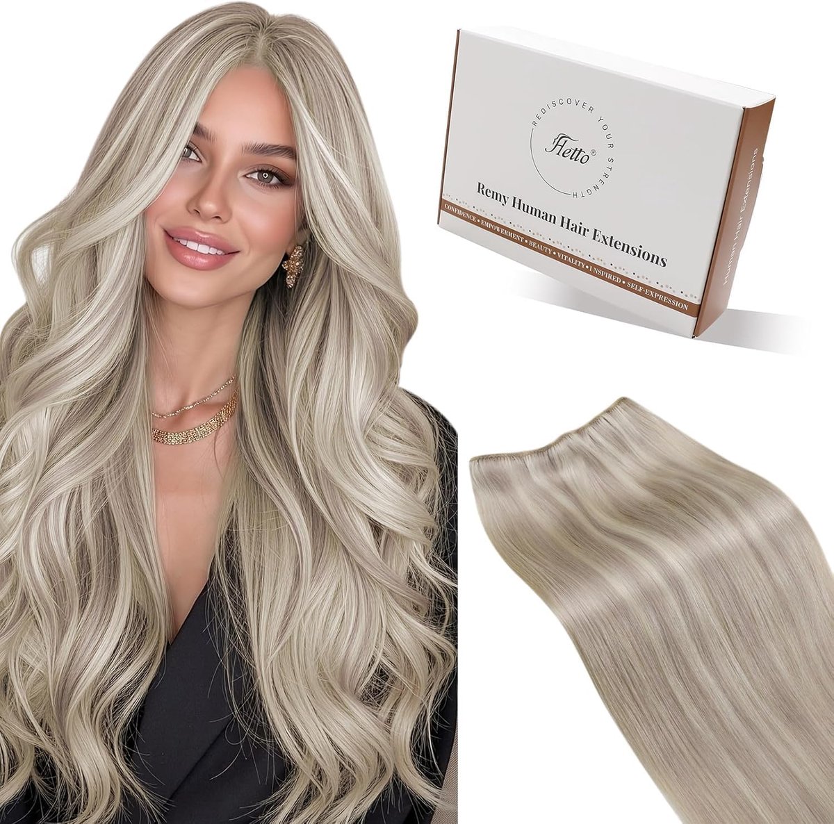 Weft Extensions 50cm 100g - Medium Blond & Platinablonde Highlights - Natuurlijk haar - Gemakkelijk te stylen - ShopVlot