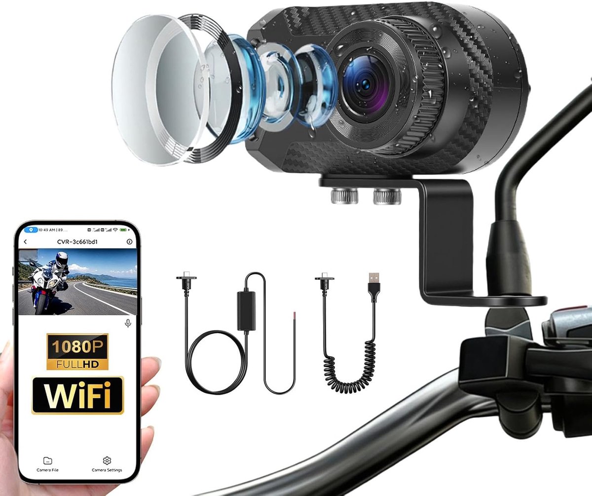 SIXWIN 1080P Dashcam motorfiets, wifi & app motorcamera met kleurennachtzicht, lusopname, afstandsbediening van - ShopVlot