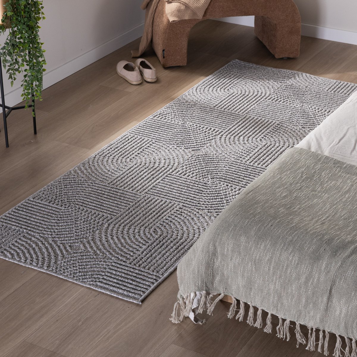 Studio Clarice Loper vloerkleed - Hidde 3D Circles Grijs - 80x200cm