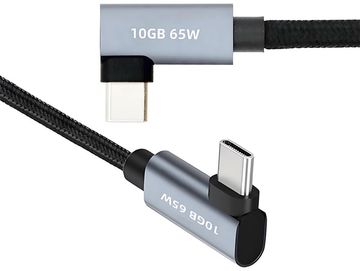 cablecc USB-C Type-C 10Gbps Mannelijk naar Mannelijk Dual Haakse 4K Video PD 65W Stroomkabel 90 Graden 100CM - ShopVlot