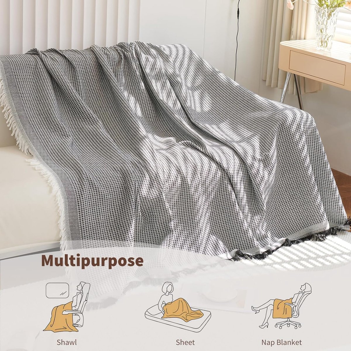 Solid Blanket Reversible Throw for Sofas Thick Warm Soft Blanket for Bed Settees Armchairs,Knitted Decorative Blanket - ShopVlot
