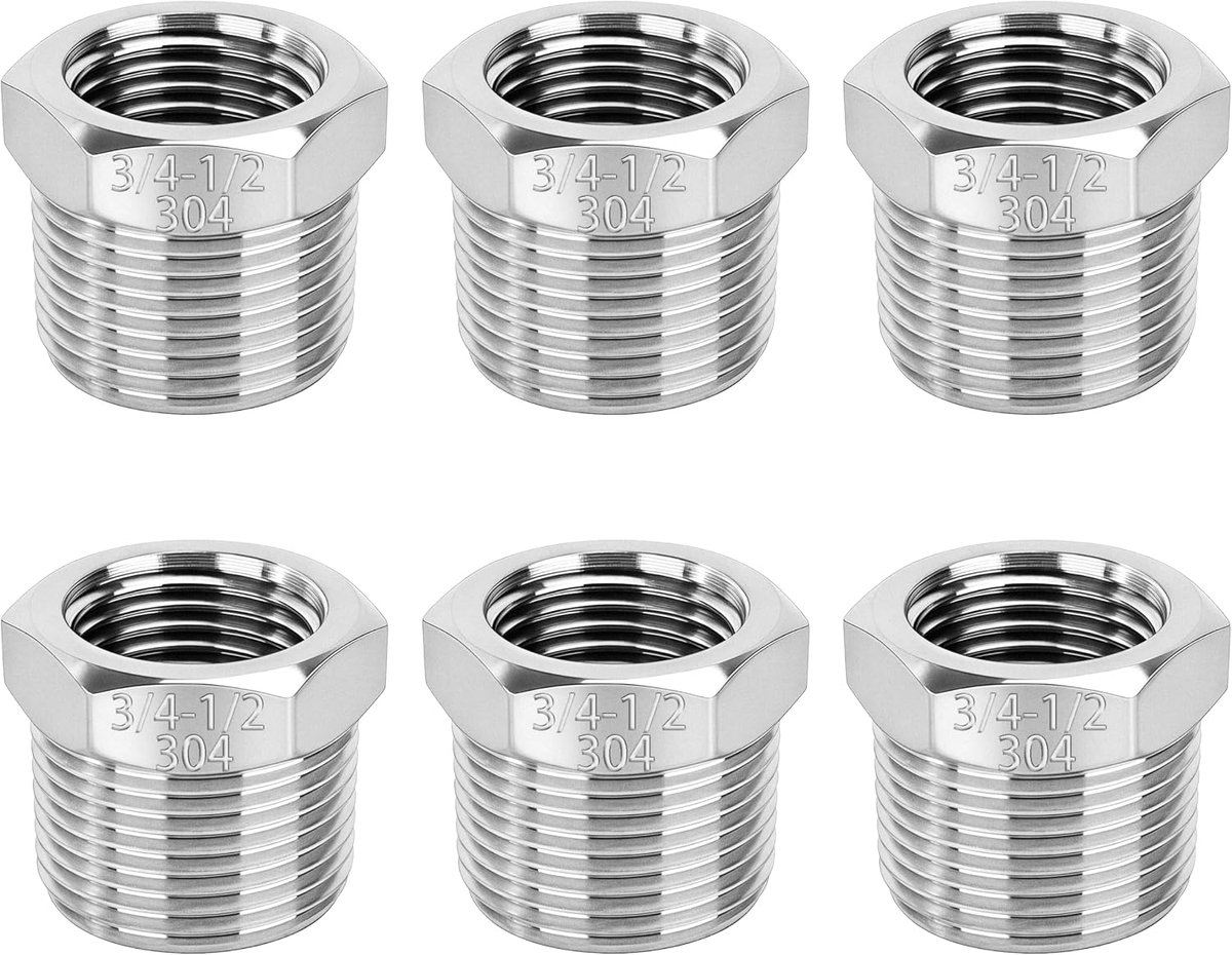 6 Pcs Stainless Steel Reducer Hex Socket Double Nipple 3/4 Inch to 1/2 Inch AG/IG Reduction Pipe Screw Connection - ShopVlot