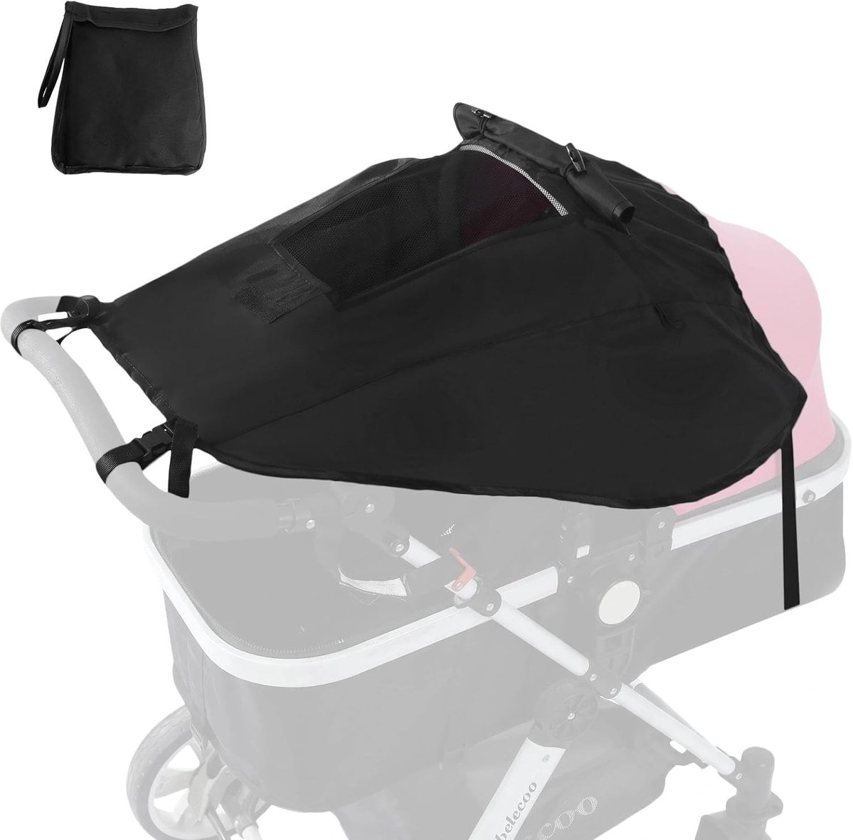 Zonnescherm voor kinderwagen, UPF 50+, 92 x 70 cm, gaasvenster, zwart - ShopVlot