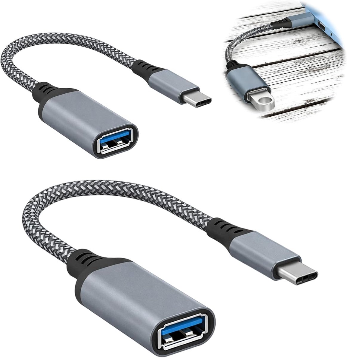 2 stuks USB-C naar USB 3.1-adapters, OTG-adapter, type C-stekker naar USB-A-aansluiting, C naar 3.1 converter voor - ShopVlot
