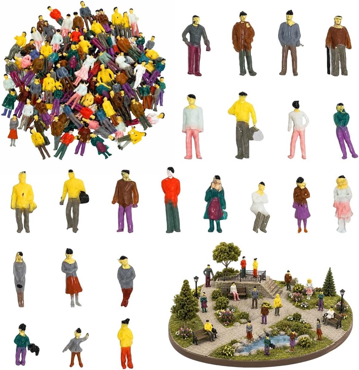 50 stuks miniatuur mensfiguren schaal 1:100, architectuurmodellen met verschillende houdingen, zittend en staand - ShopVlot