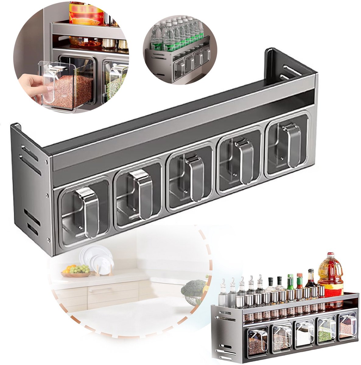 Keuken Kruidenrek, Staande Kruidenrek-Organizer, Hangend Kruidenrek, Multifunctionele Kruidenkast Met Plank, 5 Grids Ge Capaciteit.