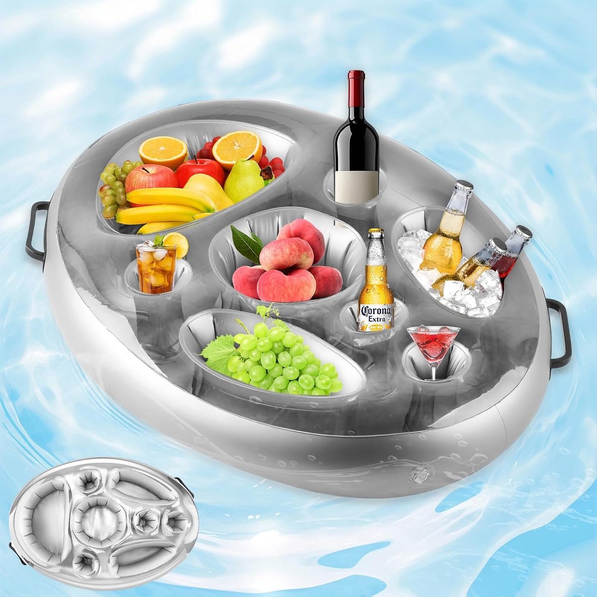Floating Coaster for Drinks, Snacks, Pool, 2-in-1, Drink Holder, Buffet, Inflatable, 8 Holes, Inflatable Tray, Large - ShopVlot