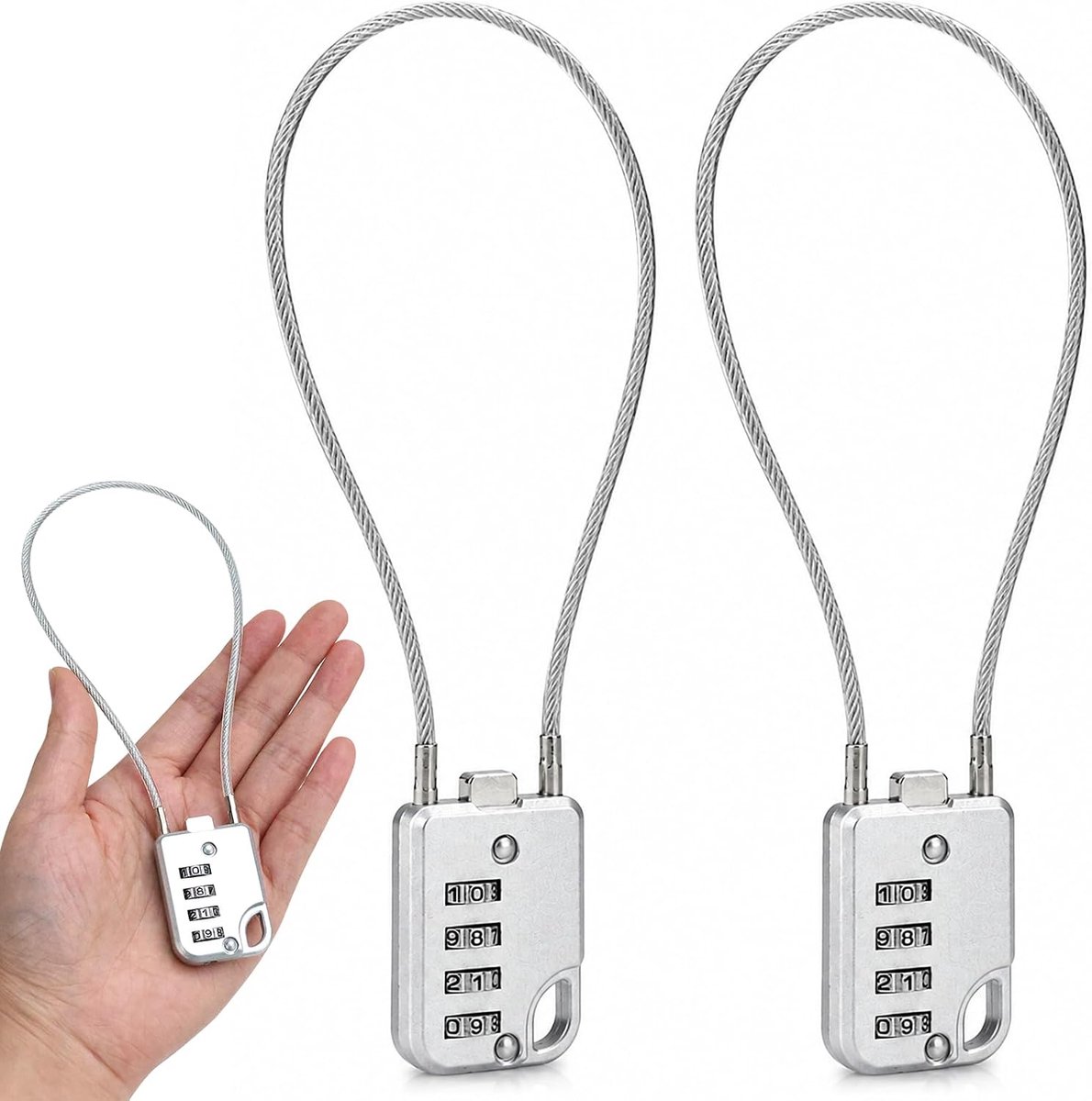 2 stuks kabelslot, cijferslot, 4-cijferig hangslot, klein met 30 cm draadkabel, kofferslot, kabelslot voor kasten - ShopVlot