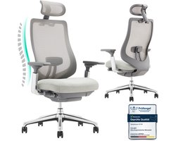 COLAMY Atlas Bureaustoel – Ergonomische Bureaustoel met 4D-armleuningen – voor-achter verstelbare zitting – Lichtgrijs