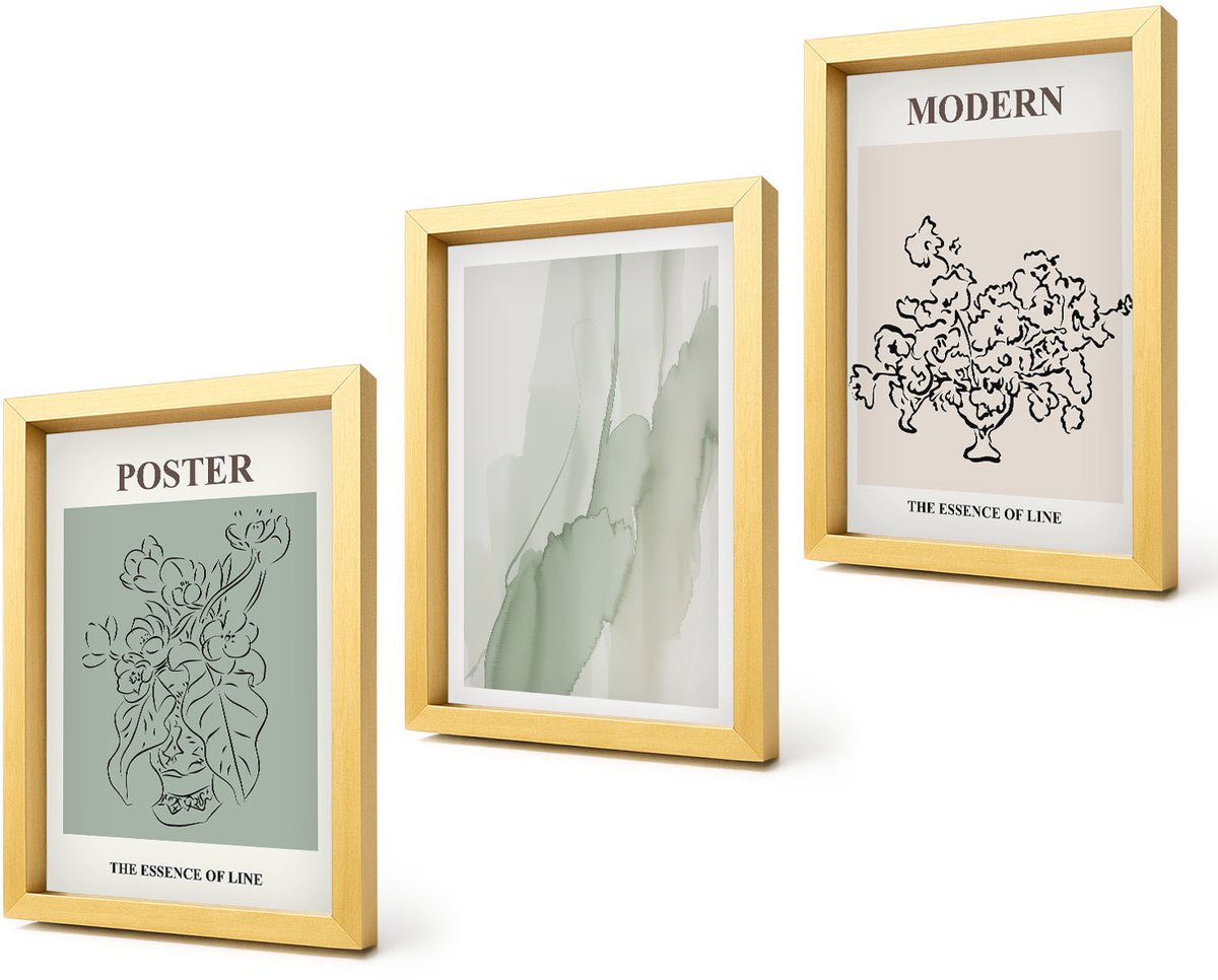 Coloray 4-Delige Schilderij Set - Bloemen in een vaas in een moderne en minimalistische stijl. - 20 x 30 cm - Wanddecoratie - Schilderijen Set - Interieur - Woonkamer Decoratie