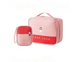 Lege EHBO-tas - Verbanddoos - 2 stuks - Medische Tas - Toilettas - Waterdichte - Multifunctioneel - Voor Thuis, Auto of Reizen - Oxford Pink