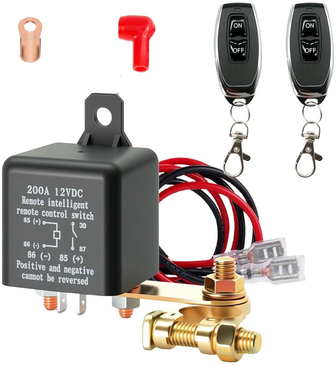 Batterijscheidingsschakelaar 12 V met afstandsbediening, batterijschakelaar 12 V 200 A met 2 accuklemmen, 2 - ShopVlot