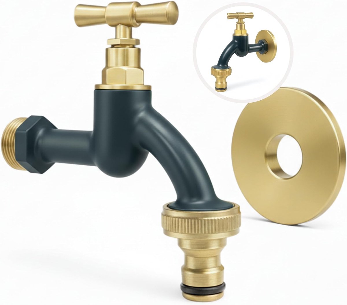 LIVLIG Premium Water Tap for Garden Frost-proof with Rosette Set and Hose Connection, Brass Cold Water Tap Design - ShopVlot