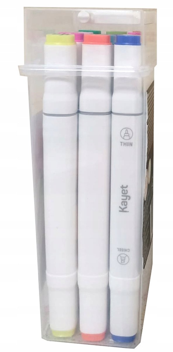 Kayet Neon Permanente Markers, 12 Stuks, Dubbele Punt, Sneldrogend