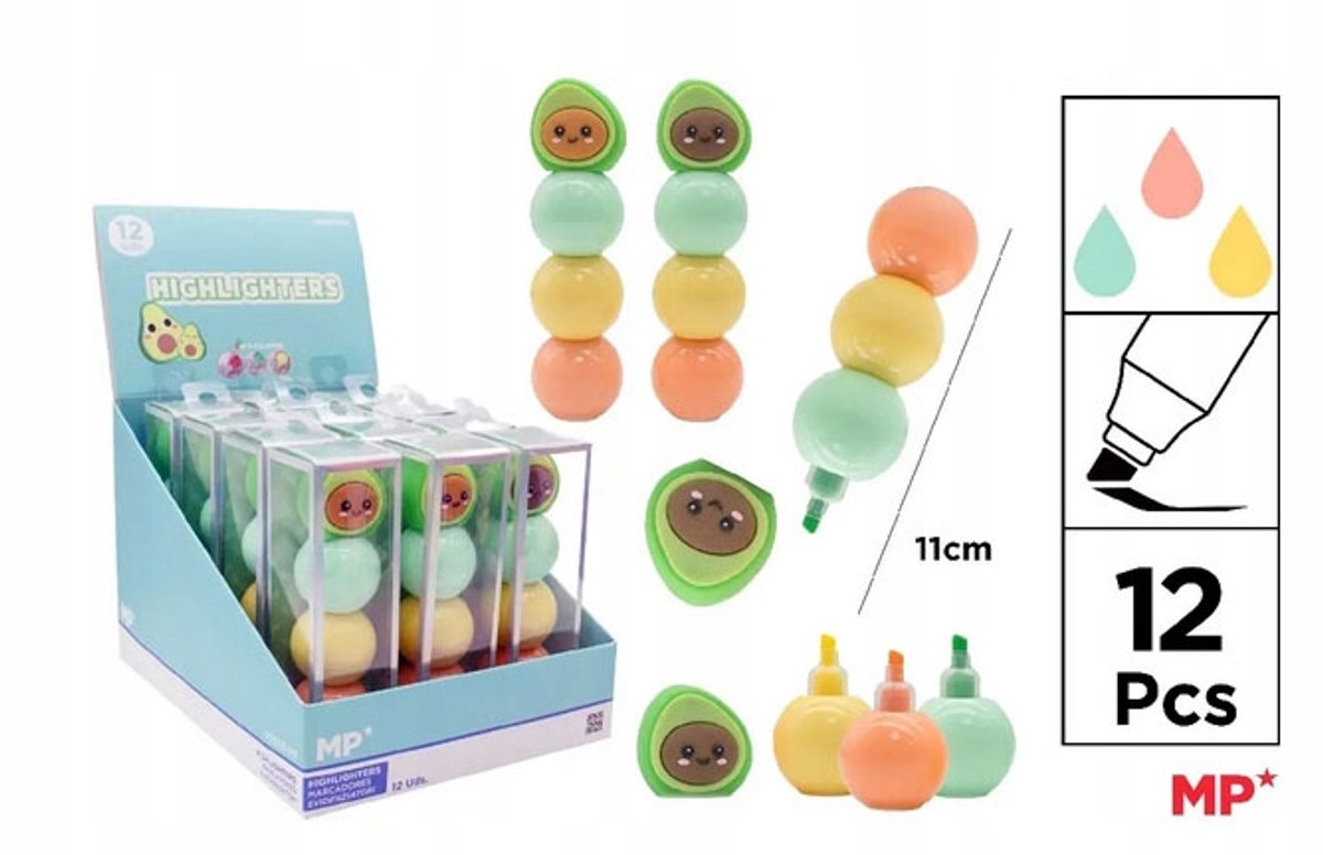 Avocado Fluorescerende Markeerpen - 3 Pastelkleuren