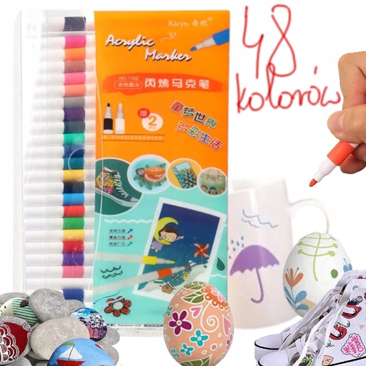 48x Acryl Markers - Artistieke Penseelstiften voor Stenen & Textiel