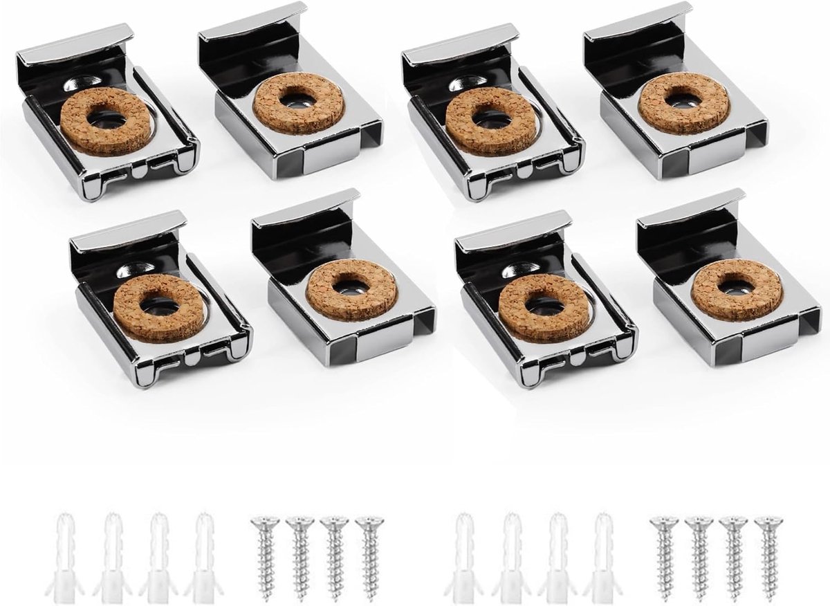 8 stuks spiegelbevestiging, spiegelbevestiging met zilveren veren, spiegelhouders, met kurkpads, pluggen en schroeven - ShopVlot