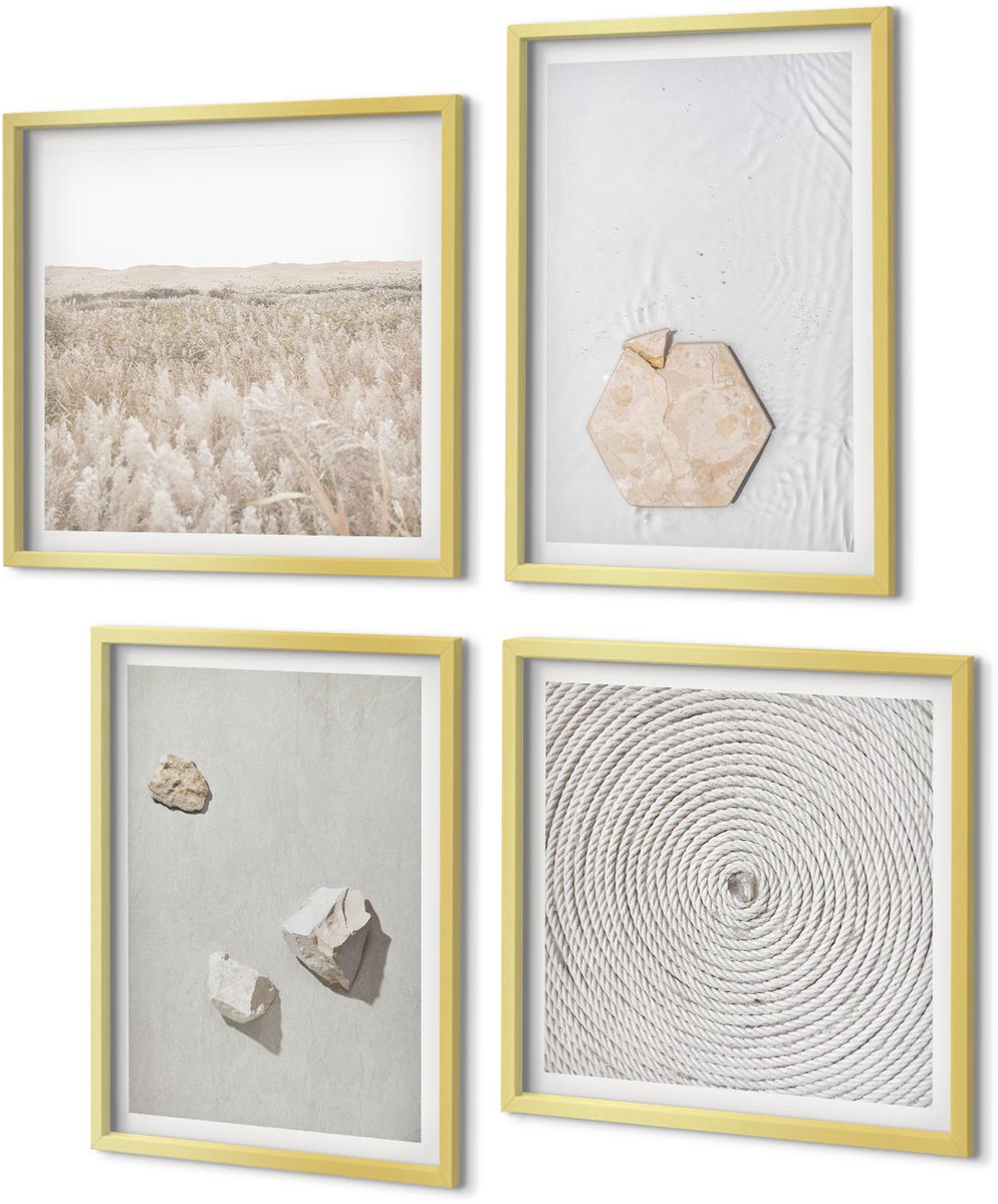 Coloray 4-Delige Schilderij Set - Lichte texturen op zand, delicate boho-stijl - 40 x 40 cm en 40 x 60 cm - Decoratieve Schilderijen - Woonkamer - Interieur - Stijlvolle Muurdecoratie
