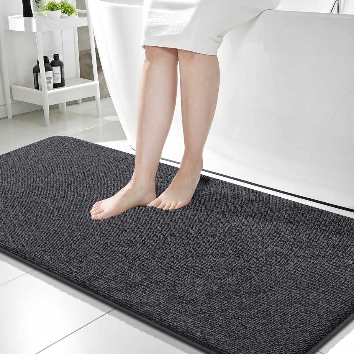 Olanly Badmat Antislip – Dikke Geheugenschuim Douchemat – Badmat Badkamer – Sneldrogend Vloermat – Donkergrijs – 61X150cm