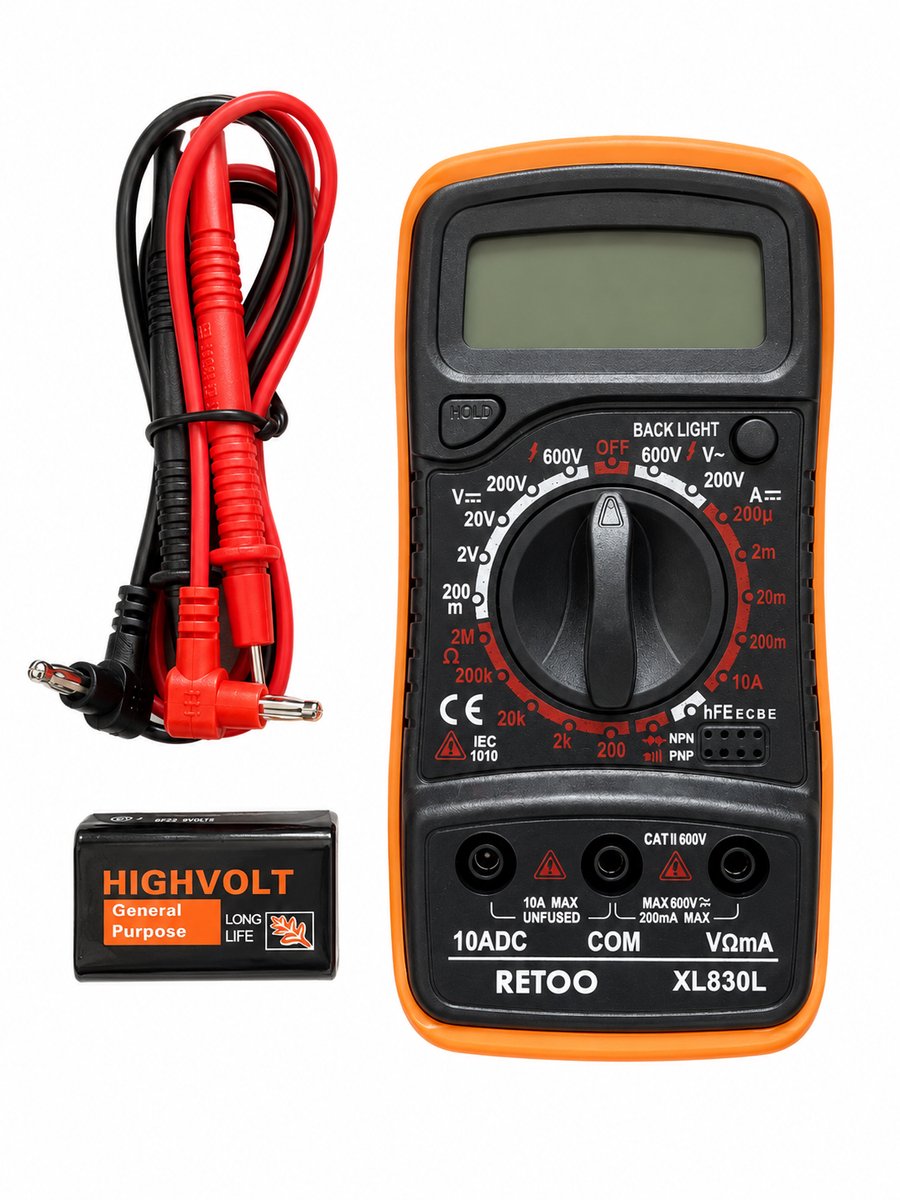 Digitale Universele Multimeter - Digitale Professionele Universele Multimeter - Inclusief Stroomkabels & 9V Batterij - Spanningsmeter - Spanningstester