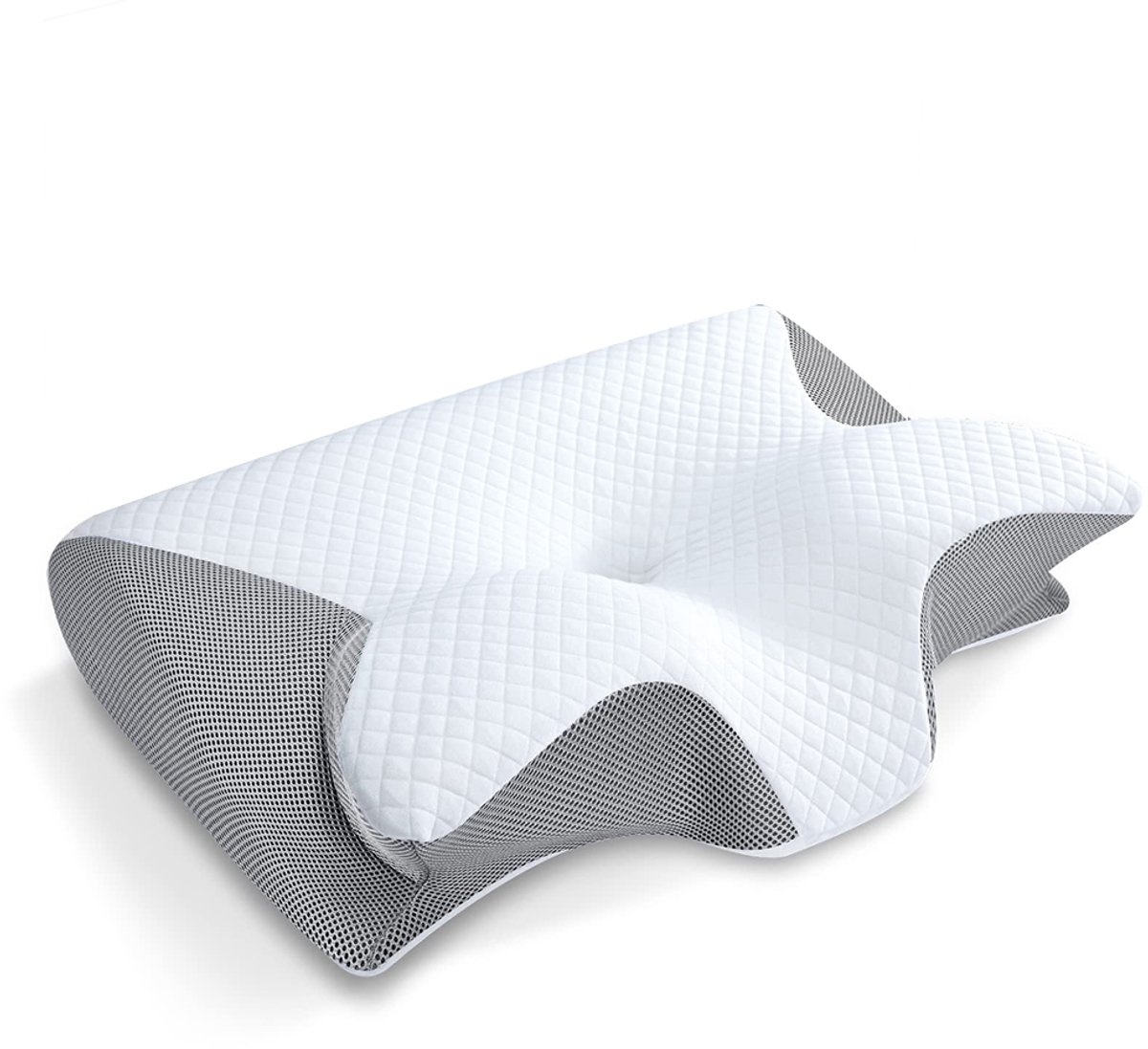 Traagschuimkussen – Slaapkussen – Orthopedisch nekkussen – Traagschuimkussen met langzame terugvering – Ergonomisch kussen – Verlicht nekpijn – Geschikt voor rug-, zij- en buikligging – Traagschuim – 62*37*12 cm – Grijs