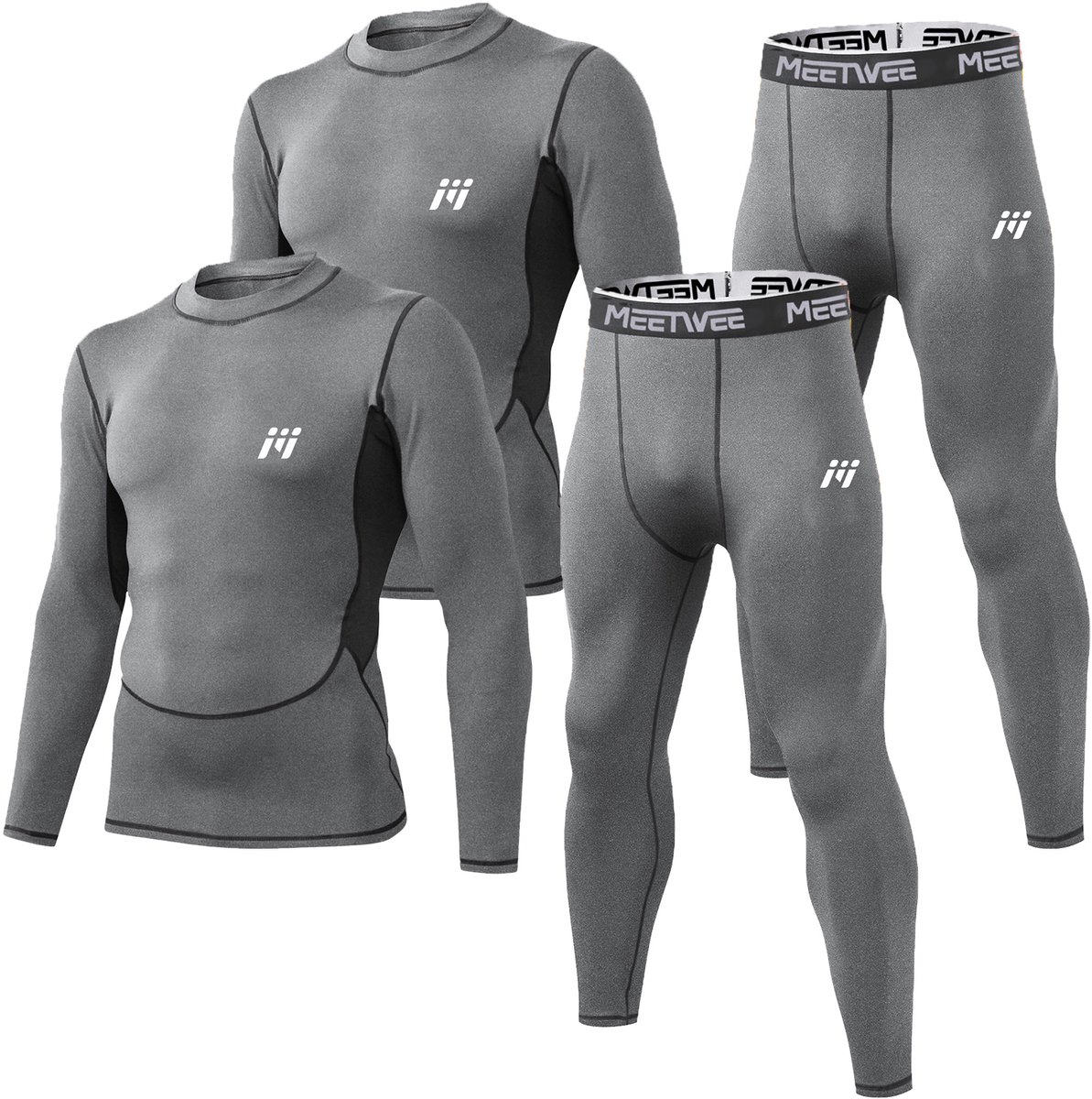 MEETYOO 2 Stu Thermoset - Thermo Ondergoed Heren - Thermo Kleding Set-GRIJS-M