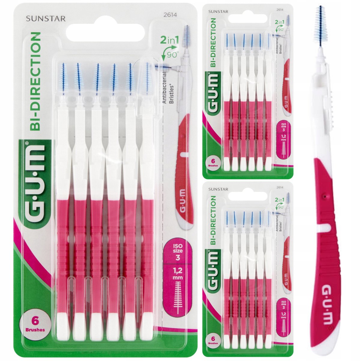 GUM BI-RICHTING Interdentale borstelharen 1,2 mm Roze 3x6 stuks