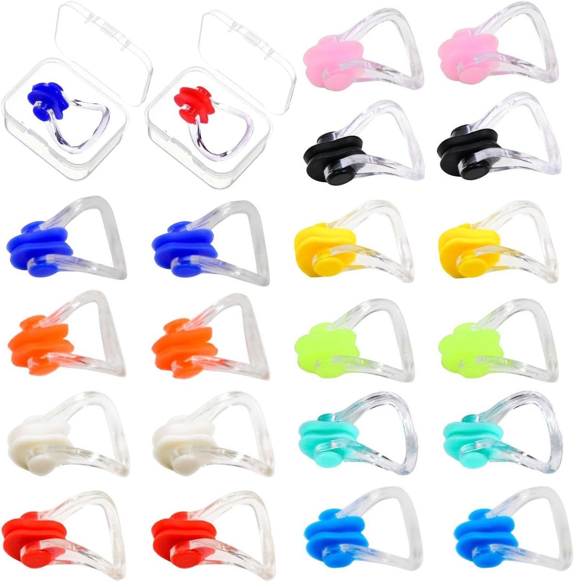 20 Pcs Nose Clips, 2 Pieces Storage Box, Nose Clip for Swimming, Nose Clip for Adults, Swimming, Nose Clip for Kids - ShopVlot