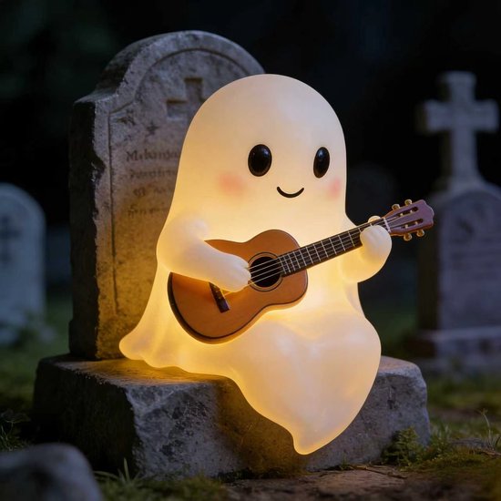 Halloween Nachtlampje – Spook met Gitaar – Warme LED Glow – USB Gitaarspeler Decoratie – Sfeerverlichting voor Kamer – Nachtlamp voor Lezers – Cadeau voor Muziekliefhebbers en Boekenliefhebbers van Oemmn — afbeelding 3