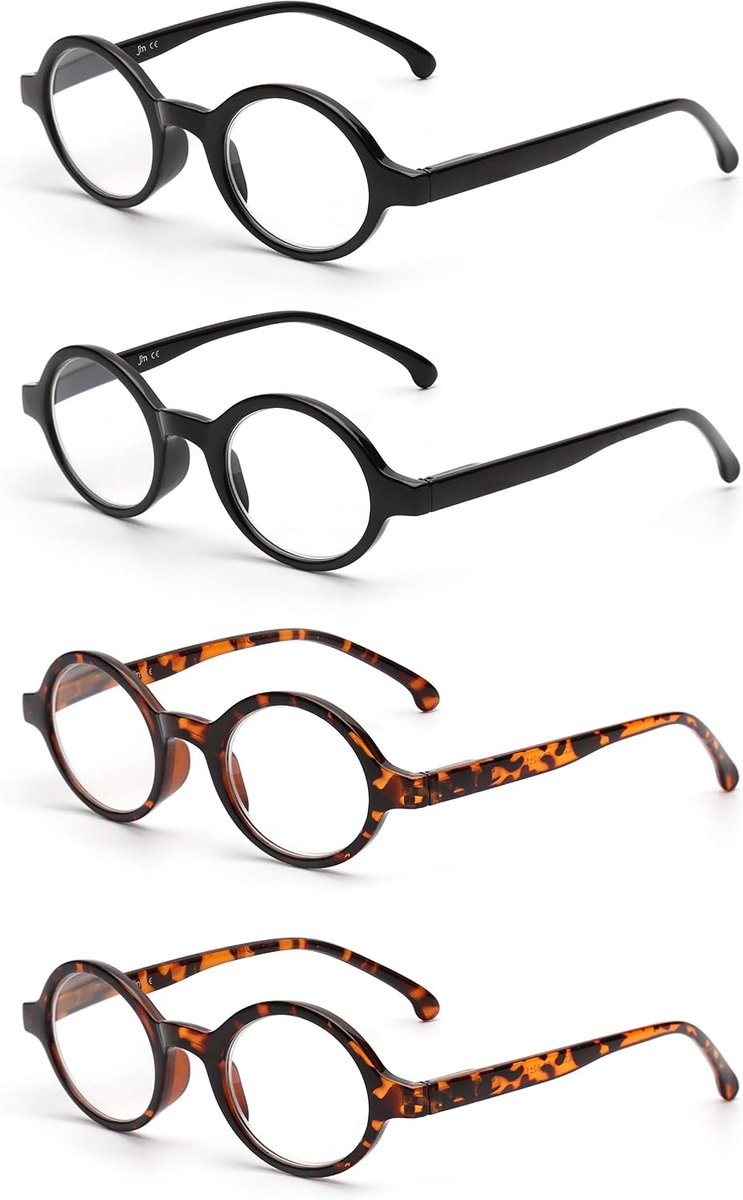JM Set of 4 Round Spring Hinge Reading Glasses Readers for Women and Men Reading Glasses, One Size - ShopVlot