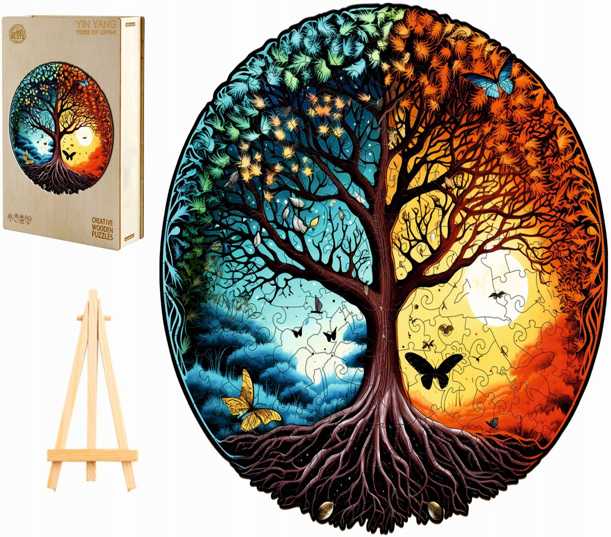 Houten Puzzel 280 Stukjes Ying Yang Mandala in Houten Doos