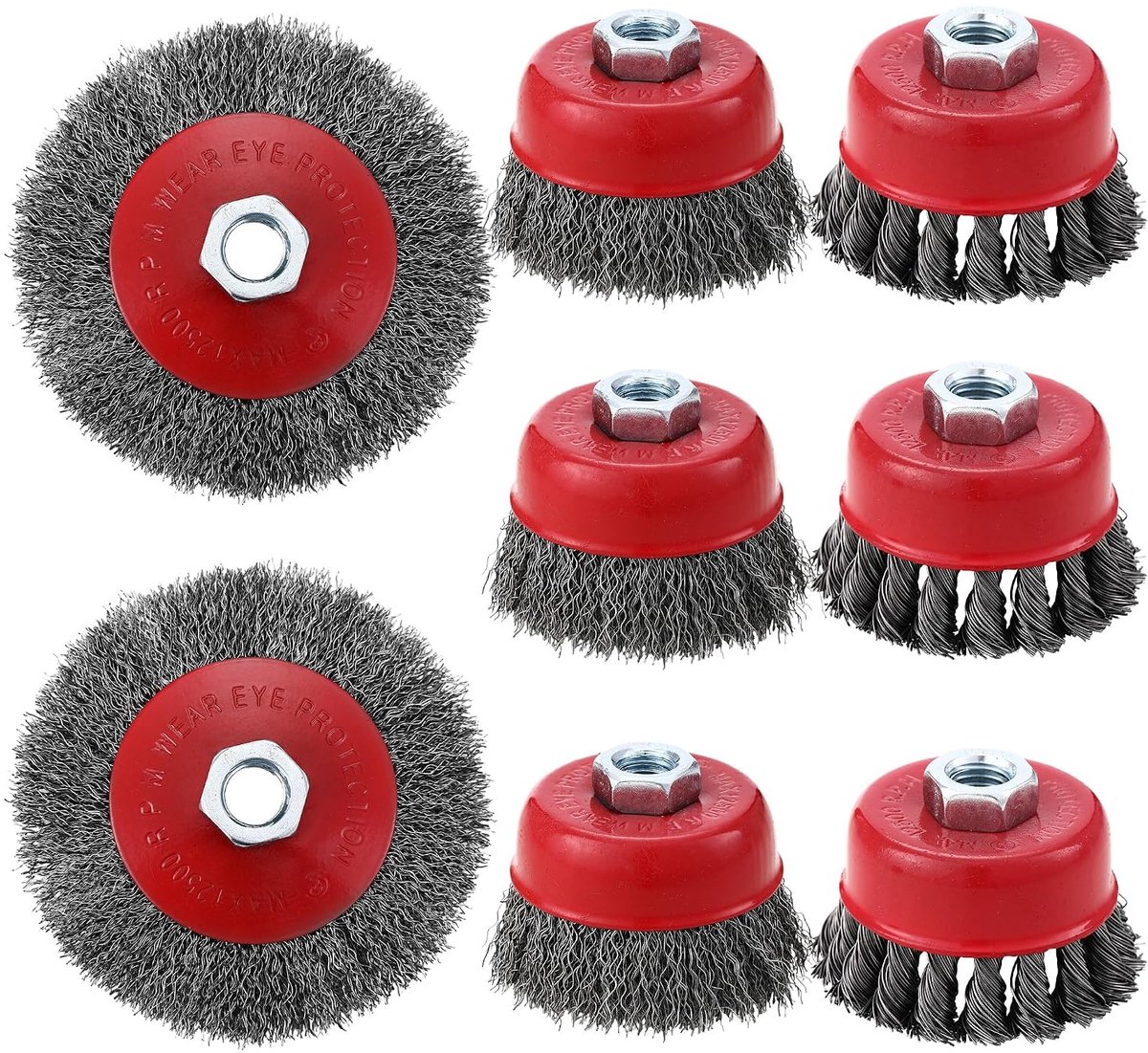 Set of 8 Wire Brushes, Angle Grinder, M14 Pot Brush, Angle Grinder, Wire Brush for Flex, 75/100 mm, Pot Brush, Steel - ShopVlot