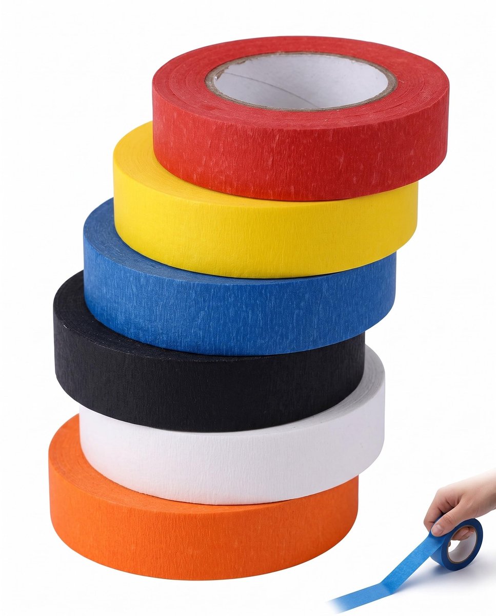 UXEWKL Kleurplakband, 6 rollen, regenboogband, schilderband, decoratief plakband, washi tapes, schoolmateriaal, crêpe - ShopVlot